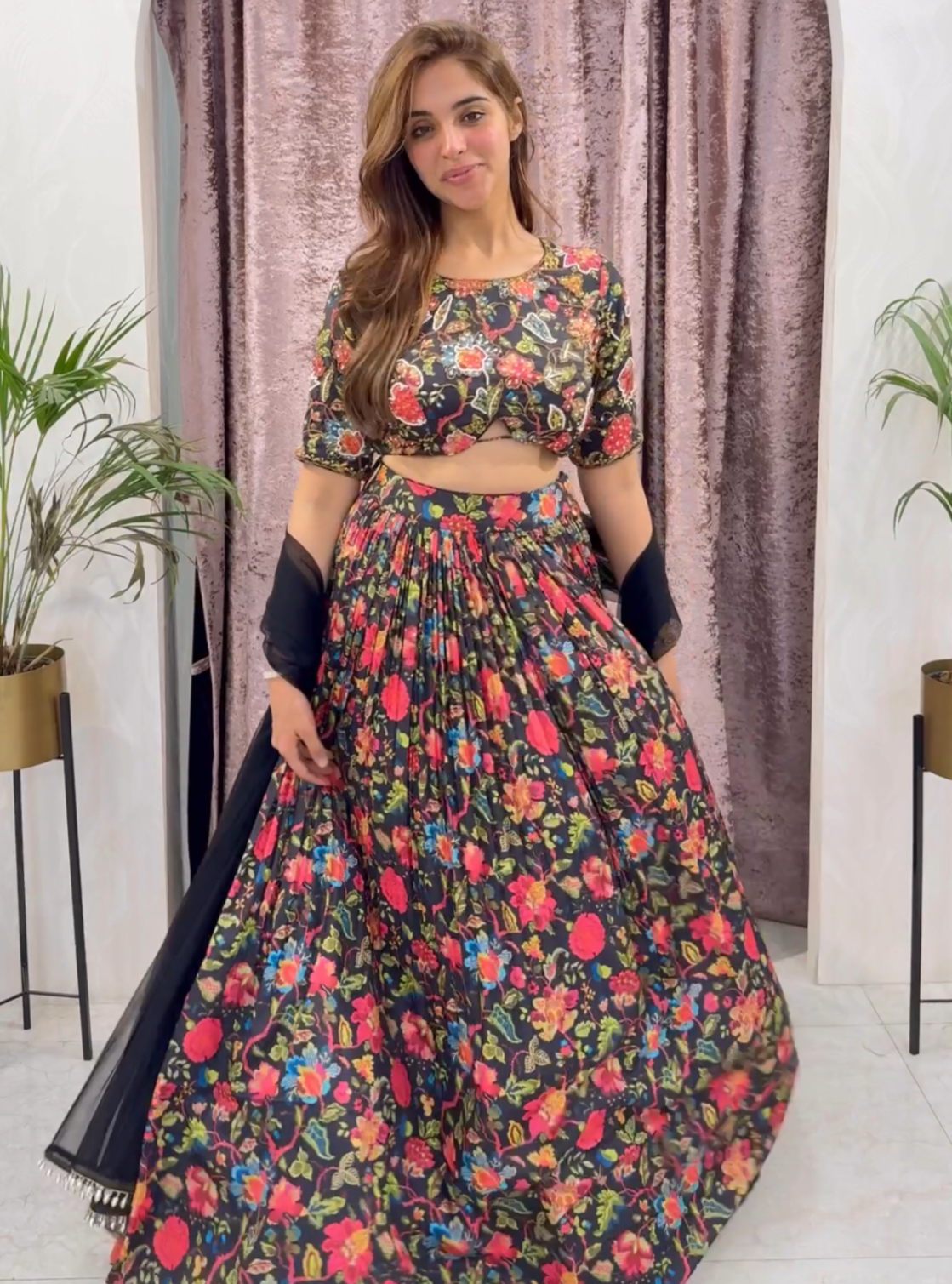 Black Floral lehenga